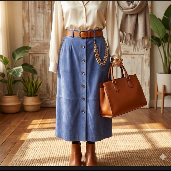 Monterey Bay Dresses & Skirts - Monterey‎ Bay Ice Blue Suede Button-Front Women's Midi Pencil Skirt NWOT